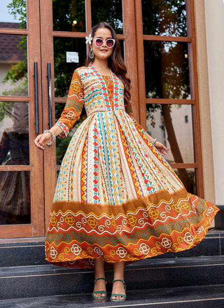 Cream Colour Rayon Print Gown Collection Suppliers In India Aaradhna 2032